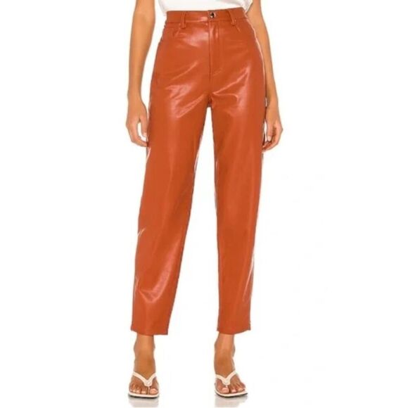 WeWoreWhat Dani Boyfriend Jeans in Vegan Leather Cognac NWT Sz. 27 - Picture 1 of 8